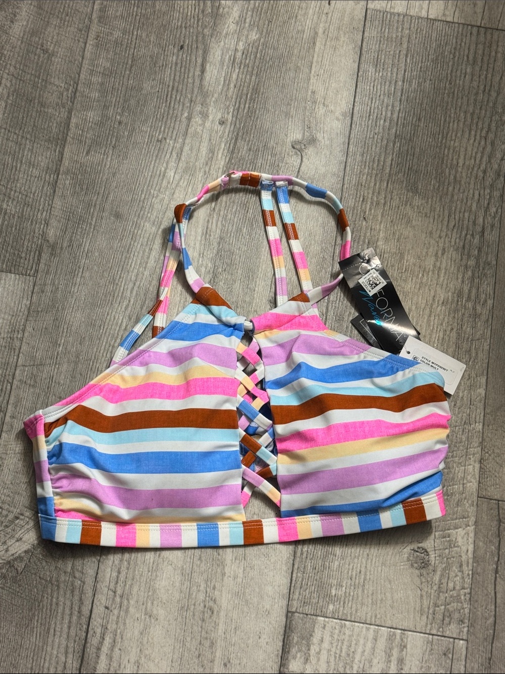 California Waves Multicolor Striped One-Piece Top — Pink, Blue, Brown, White
